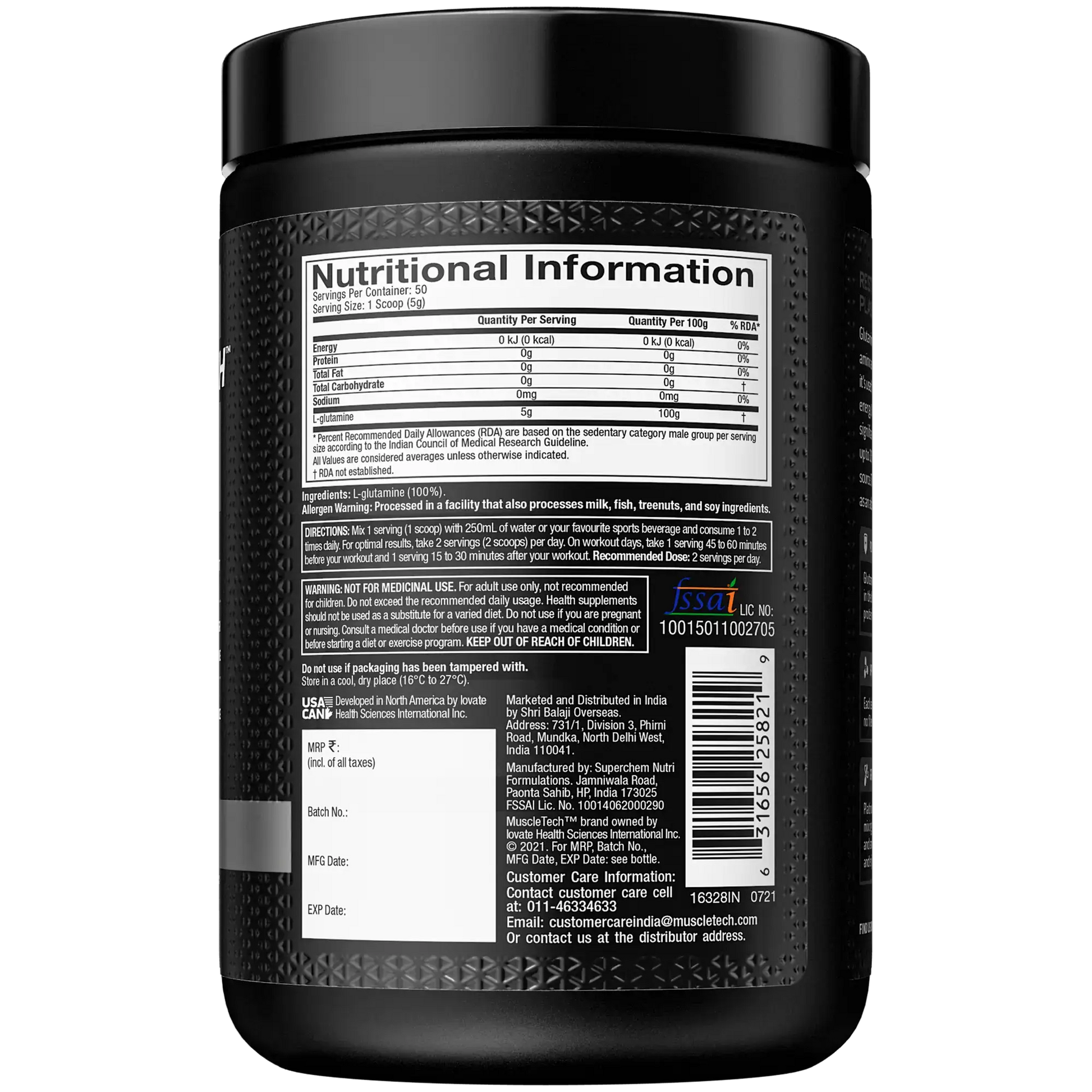 Muscletech Glutamine 250g - Protein world