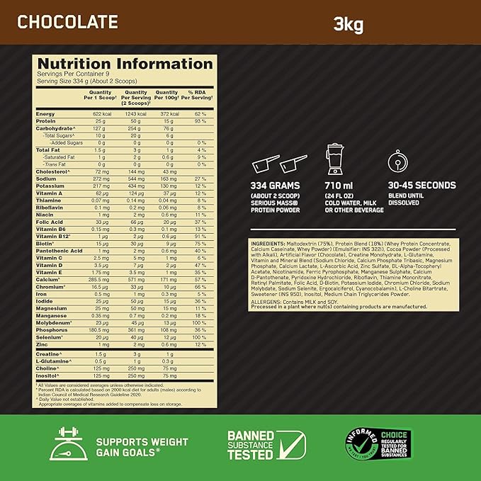 On Serious Mass 3kg Chocolate Flavour - Protein world